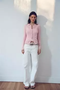 Куртка поло в рубчик из 100% шерсти с воротником-стойкой ZARA, цвет Pastel pink