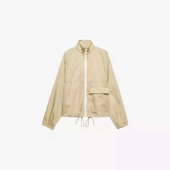 Куртка Prada Re nylon с контрастной молнией и накладным карманом, бежевый