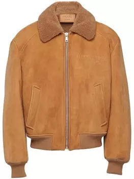 Куртка Prada с воротником из овчины, коричневый