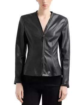 Куртка приталенная из кожи Nappa Emporio Armani, черный