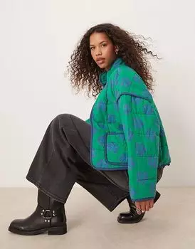 Куртка-пуховик Chloe с цветочным принтом в травяном комбинированном цвете Free People