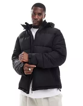 Куртка-пуховик из ткани рипстоп с капюшоном черного цвета New Look