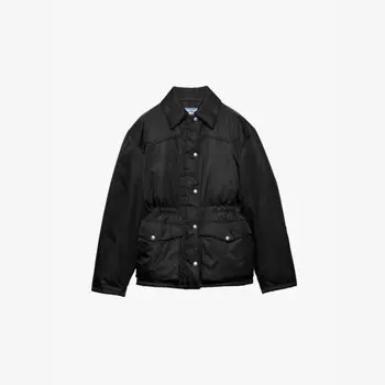 Куртка-Пуховик Re-Nylon с треугольным логотипом и завязкой на талии Prada, черный