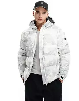 Куртка-пуховик с графическим принтом по всей поверхности белого цвета Criminal Damage