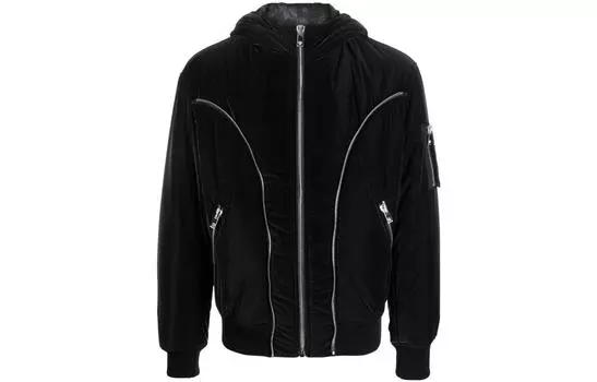 Куртка-пуховик с капюшоном и застежкой-молнией VERSACE, черный