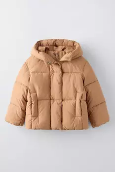 Куртка-пуховик с капюшоном ZARA, цвет toffee