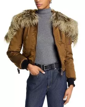 Куртка-пуховик с отделкой из овчины Burberry, коричневый