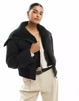 Куртка-пуховик с трикотажным воротником черного цвета ASOS DESIGN