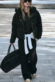 Куртка-пуховик с водозащитой и ветрозащитой с капюшоном ZARA, черный