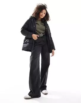 Куртка-пуховик средней длины черного цвета Threadbare