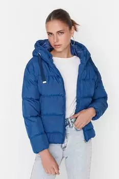 Куртка-пуховик Trendyol оверсайз водоотталкивающая с капюшоном, темно-синий