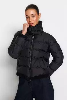 Куртка-пуховик Trendyol водоотталкивающая с плюшевым воротником, черный