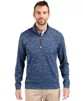 Куртка-пуловер с четвертью молнии Big & Tall Traverse с камуфляжным принтом и эластичным материалом Cutter & Buck, синий