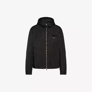 Куртка re-nylon из переработанного полиамида с капюшоном и фирменной бляшкой Prada, черный