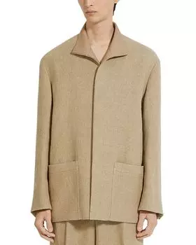 Куртка Regular Fit Linen Chore из льна ZEGNA, коричневый/бежевый