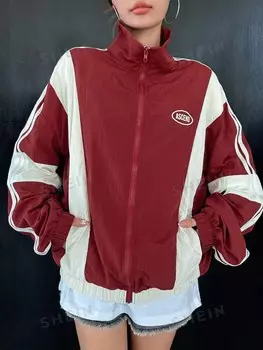 Куртка, рисунок, буквы, полоски, сбоку, заниженная линия плеча Dazy, мультиколор