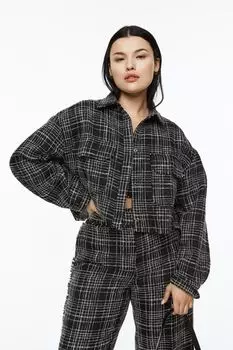 Куртка-рубашка H&amp;M+ из букле, черный/сетка