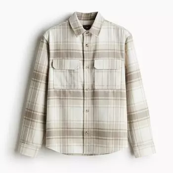 Куртка-рубашка H&M A/W 2024 Regular Fit Felted, бежевый/в клетку