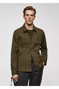 Куртка-рубашка из 100% хлопка с карманами Mango, хаки