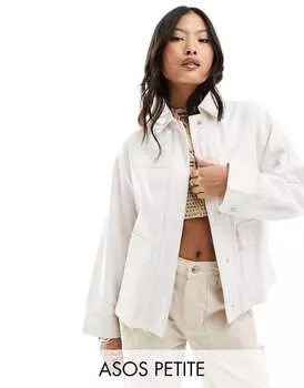 Куртка-рубашка из хлопкового твила цвета экрю с карманами ASOS DESIGN Petite