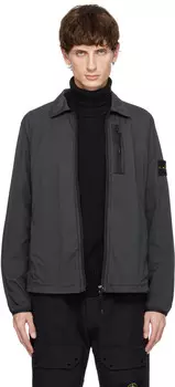Куртка-рубашка из серого твила с застежкой-молнией Stone Island