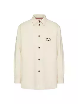Куртка-рубашка из шерстяного габардина с фирменной нашивкой с логотипом Valentino Garavani, бежевый