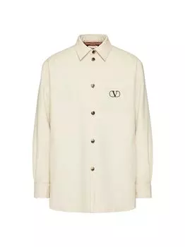 Куртка-рубашка из шерстяного габардина с фирменной нашивкой Vlogo Valentino, бежевый