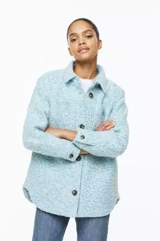 Куртка-рубашка из смесовой шерсти H&M, светло-голубой мергель
