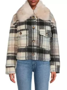 Куртка-рубашка La Fiorentina из смесовой шерсти в клетку и из искусственного меха, белый