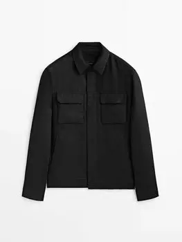 Куртка-рубашка Massimo Dutti linen with pockets, чёрный