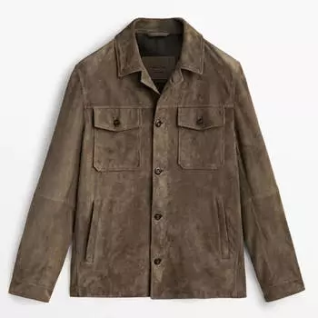 Куртка-рубашка Massimo Dutti Suede With Buttons, серый