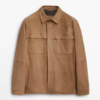 Куртка-рубашка Massimo Dutti Suede With Pockets, бежевый