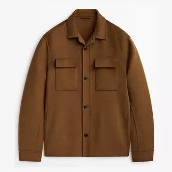 Куртка-рубашка Massimo Dutti Wool Blend With 2 Layers And Pockets, бежево-коричневый