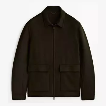 Куртка-рубашка Massimo Dutti Wool Blend With 2 Layers And Zip, коричнево-оливковый