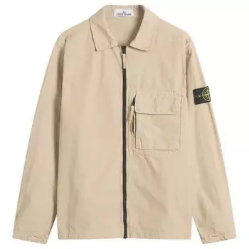 Куртка-Рубашка на молнии из хлопчатобумажной ткани с холщовой тканью Stone Island, цвет desert