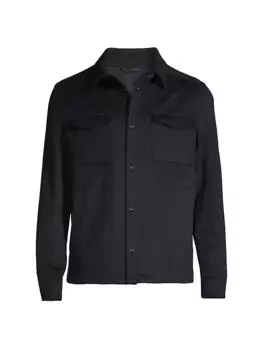 Куртка-рубашка на полуподкладке из шерсти и кашемира Herno, темно-синий