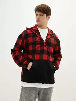 Куртка-рубашка оверсайз с капюшоном и длинными рукавами в клетку LCW Casual