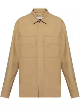 Куртка-рубашка с вышитым логотипом Jil Sander, нейтральный цвет