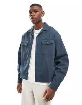 Куртка-рубашка свободного кроя из хлопка ASOS DESIGN темно-синего цвета с воротником-лацканами