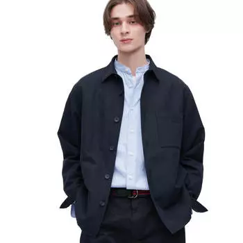 Куртка-рубашка Uniqlo Cotton Linen Blend Overshirt, темно-синий