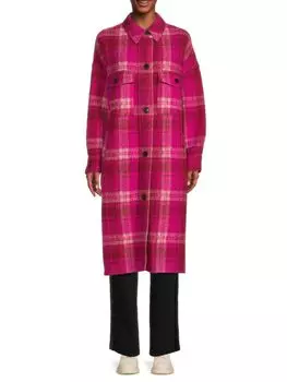 Куртка-рубашка в клетку из натуральной шерсти Isabel Marant, фуксия