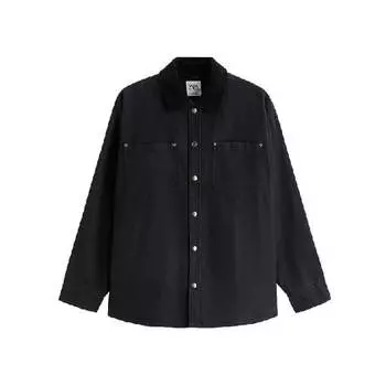 Куртка-рубашка Zara Contrast Corduroy, черный