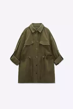Куртка-рубашка Zara Drawstring Waist, хаки