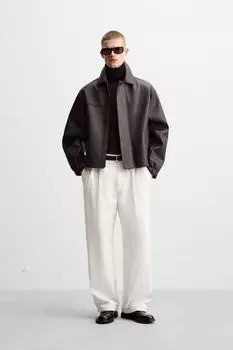 Куртка с эффектом кожи ZARA, бордовый