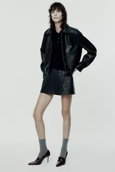 Куртка с эффектом кожи ZARA, черный
