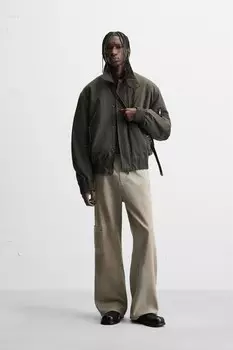 Куртка с эффектом вощения, вымытая ZARA, хаки