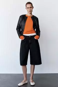 Куртка с баской из искусственной кожи ZARA, черный