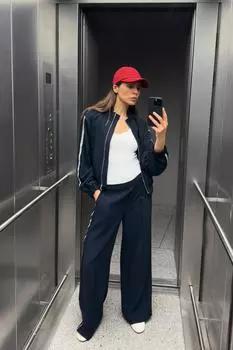 Куртка с боковой нашивкой ZARA, темно-синий