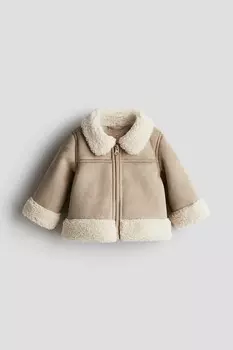 Куртка с деталями из флиса Тедди H&M, бежевый
