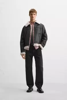 Куртка с двухсторонним кожаным эффектом ZARA, черный